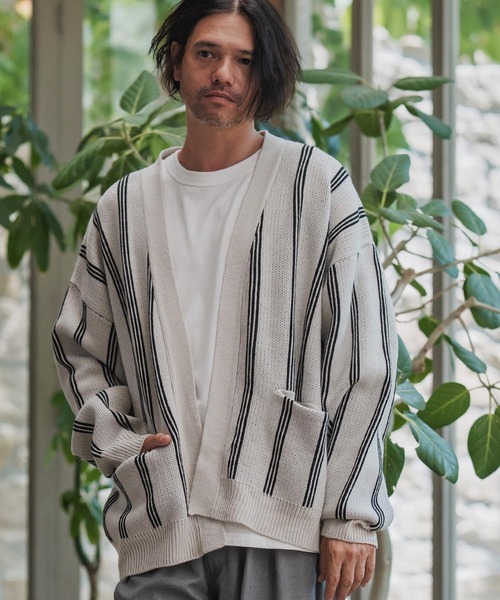 CAMBIO(カンビオ)の「mcg3719-Stripe Jacquard Buttonless Knit Cardigan ニットカーディガン(A56625cmb)(カーディガン/ボレロ・メンズ・ミックスグレー/キナリ/ネイビー/ブラック系その他・S/M/L)」の7枚目の写真