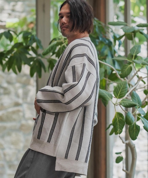 CAMBIO(カンビオ)の「mcg3719-Stripe Jacquard Buttonless Knit Cardigan ニットカーディガン(A56625cmb)(カーディガン/ボレロ・メンズ・ミックスグレー/キナリ/ネイビー/ブラック系その他・S/M/L)」の9枚目の写真