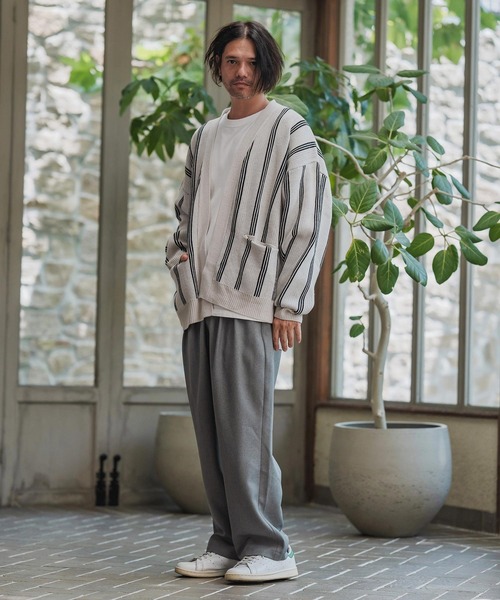 CAMBIO(カンビオ)の「mcg3719-Stripe Jacquard Buttonless Knit Cardigan ニットカーディガン(A56625cmb)(カーディガン/ボレロ・メンズ・ミックスグレー/キナリ/ネイビー/ブラック系その他・S/M/L)」の10枚目の写真