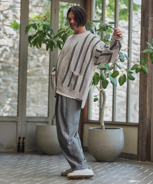 CAMBIO(カンビオ)の「mcg3719-Stripe Jacquard Buttonless Knit Cardigan ニットカーディガン(A56625cmb)(カーディガン/ボレロ・メンズ・ミックスグレー/キナリ/ネイビー/ブラック系その他・S/M/L)」の11枚目の写真