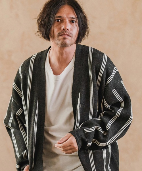 CAMBIO(カンビオ)の「mcg3719-Stripe Jacquard Buttonless Knit Cardigan ニットカーディガン(A56625cmb)(カーディガン/ボレロ・メンズ・ミックスグレー/キナリ/ネイビー/ブラック系その他・S/M/L)」の13枚目の写真