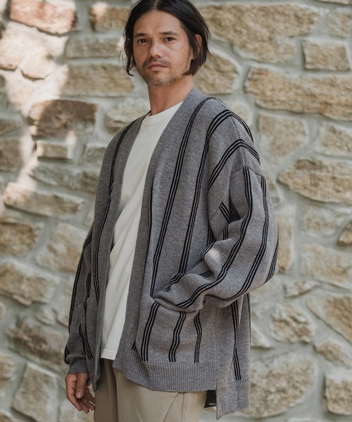 CAMBIO(カンビオ)の「mcg3719-Stripe Jacquard Buttonless Knit Cardigan ニットカーディガン(A56625cmb)(カーディガン/ボレロ・メンズ・ミックスグレー/キナリ/ネイビー/ブラック系その他・S/M/L)」の17枚目の写真