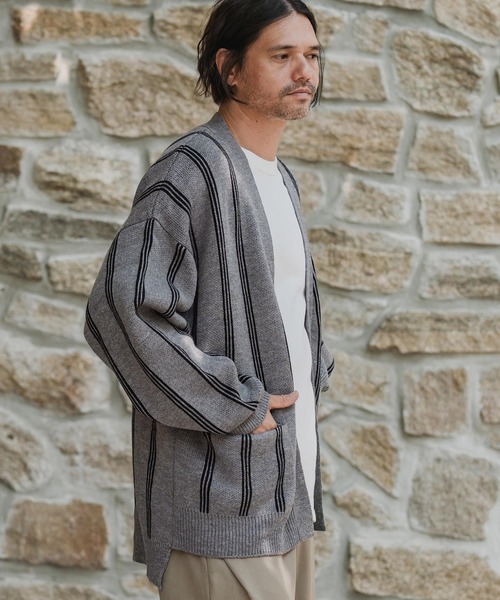 CAMBIO(カンビオ)の「mcg3719-Stripe Jacquard Buttonless Knit Cardigan ニットカーディガン(A56625cmb)(カーディガン/ボレロ・メンズ・ミックスグレー/キナリ/ネイビー/ブラック系その他・S/M/L)」の18枚目の写真