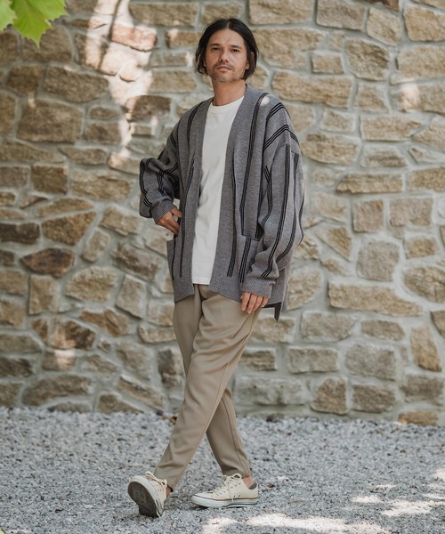 CAMBIO(カンビオ)の「mcg3719-Stripe Jacquard Buttonless Knit Cardigan ニットカーディガン(A56625cmb)(カーディガン/ボレロ・メンズ・ミックスグレー/キナリ/ネイビー/ブラック系その他・S/M/L)」の19枚目の写真