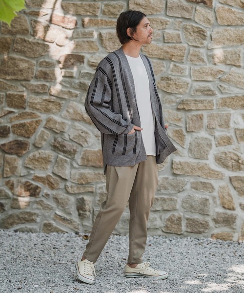 CAMBIO(カンビオ)の「mcg3719-Stripe Jacquard Buttonless Knit Cardigan ニットカーディガン(A56625cmb)(カーディガン/ボレロ・メンズ・ミックスグレー/キナリ/ネイビー/ブラック系その他・S/M/L)」の20枚目の写真