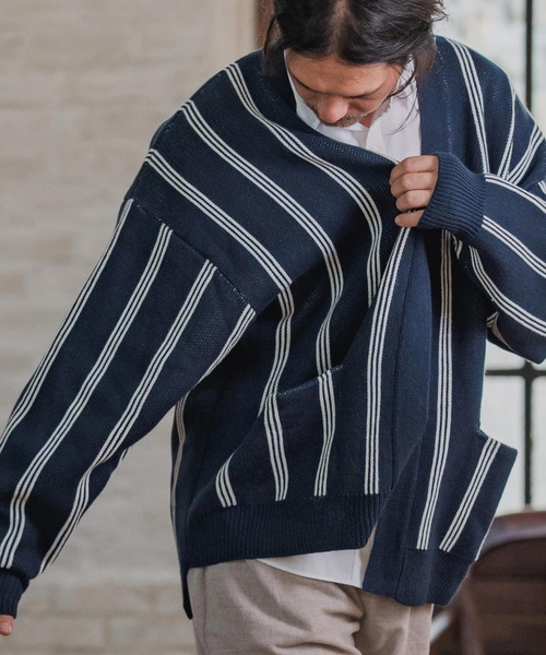 CAMBIO(カンビオ)の「mcg3719-Stripe Jacquard Buttonless Knit Cardigan ニットカーディガン(A56625cmb)(カーディガン/ボレロ・メンズ・ミックスグレー/キナリ/ネイビー/ブラック系その他・S/M/L)」の22枚目の写真