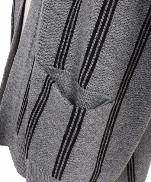 CAMBIO(カンビオ)の「mcg3719-Stripe Jacquard Buttonless Knit Cardigan ニットカーディガン(A56625cmb)(カーディガン/ボレロ・メンズ・ミックスグレー/キナリ/ネイビー/ブラック系その他・S/M/L)」の6枚目の写真