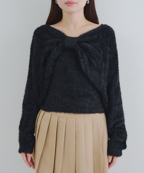 continuer de NICE CLAUP(コンティニューデナイスクラップ)の「リボン+キャミセットニット(ニット/セーター・レディース・オフホワイト/ブルー/ブラウン/ピンク/ブラック・FREE)」の8枚目の写真