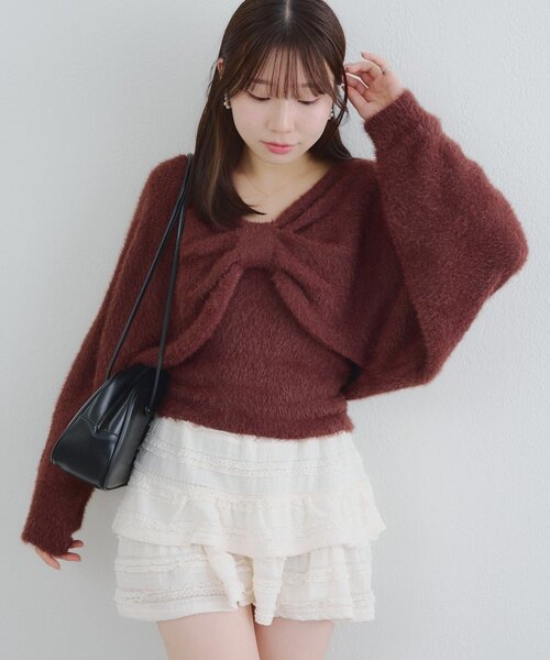 continuer de NICE CLAUP(コンティニューデナイスクラップ)の「リボン+キャミセットニット(ニット/セーター・レディース・オフホワイト/ブルー/ブラウン/ピンク/ブラック・FREE)」の19枚目の写真