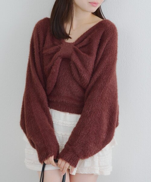 continuer de NICE CLAUP(コンティニューデナイスクラップ)の「リボン+キャミセットニット(ニット/セーター・レディース・オフホワイト/ブルー/ブラウン/ピンク/ブラック・FREE)」の21枚目の写真