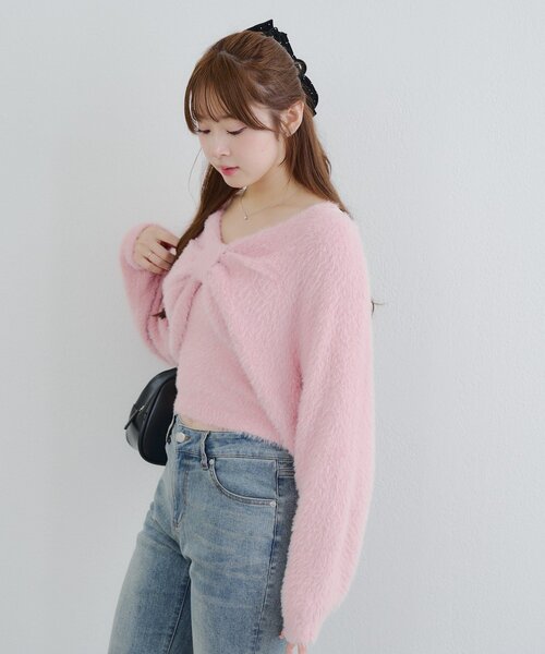 continuer de NICE CLAUP(コンティニューデナイスクラップ)の「リボン+キャミセットニット(ニット/セーター・レディース・オフホワイト/ブルー/ブラウン/ピンク/ブラック・FREE)」の16枚目の写真