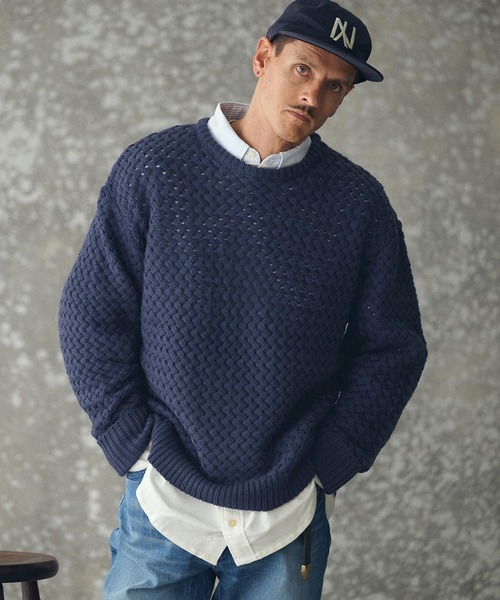 THEOREM(セオレム)の「mn3192- Basket-weave CN Sweater バスケットセーター(TRM25-T045A)(ニット/セーター・メンズ・グレー/アイボリー/ネイビー・M/L/XL)」の1枚目の写真