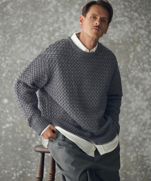 THEOREM(セオレム)の「mn3192- Basket-weave CN Sweater バスケットセーター(TRM25-T045A)(ニット/セーター・メンズ・グレー/アイボリー/ネイビー・M/L/XL)」の3枚目の写真