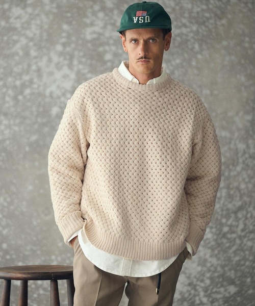 THEOREM(セオレム)の「mn3192- Basket-weave CN Sweater バスケットセーター(TRM25-T045A)(ニット/セーター・メンズ・グレー/アイボリー/ネイビー・M/L/XL)」の2枚目の写真