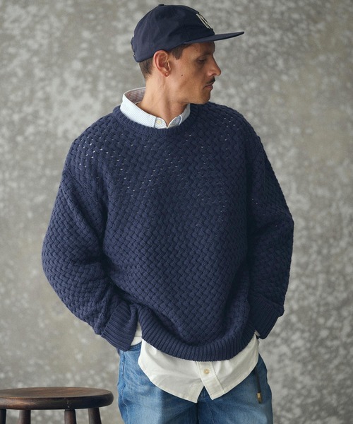 THEOREM(セオレム)の「mn3192- Basket-weave CN Sweater バスケットセーター(TRM25-T045A)(ニット/セーター・メンズ・グレー/アイボリー/ネイビー・M/L/XL)」の4枚目の写真