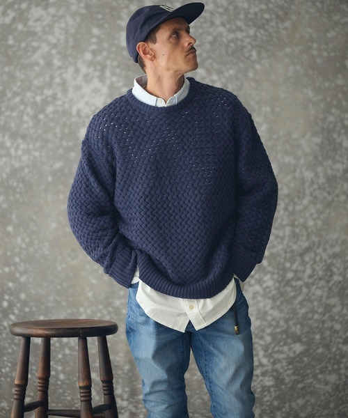 THEOREM(セオレム)の「mn3192- Basket-weave CN Sweater バスケットセーター(TRM25-T045A)(ニット/セーター・メンズ・グレー/アイボリー/ネイビー・M/L/XL)」の5枚目の写真