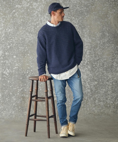 THEOREM(セオレム)の「mn3192- Basket-weave CN Sweater バスケットセーター(TRM25-T045A)(ニット/セーター・メンズ・グレー/アイボリー/ネイビー・M/L/XL)」の6枚目の写真