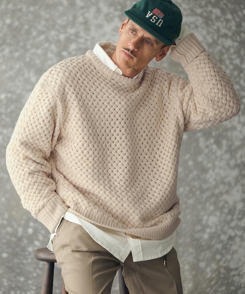 THEOREM(セオレム)の「mn3192- Basket-weave CN Sweater バスケットセーター(TRM25-T045A)(ニット/セーター・メンズ・グレー/アイボリー/ネイビー・M/L/XL)」の9枚目の写真