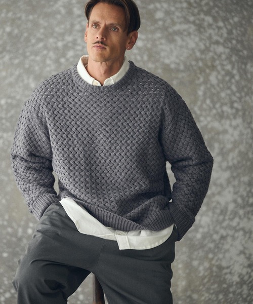 THEOREM(セオレム)の「mn3192- Basket-weave CN Sweater バスケットセーター(TRM25-T045A)(ニット/セーター・メンズ・グレー/アイボリー/ネイビー・M/L/XL)」の13枚目の写真