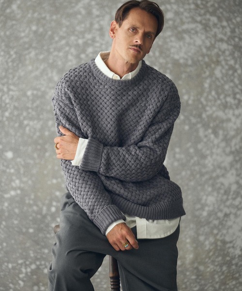 THEOREM(セオレム)の「mn3192- Basket-weave CN Sweater バスケットセーター(TRM25-T045A)(ニット/セーター・メンズ・グレー/アイボリー/ネイビー・M/L/XL)」の14枚目の写真
