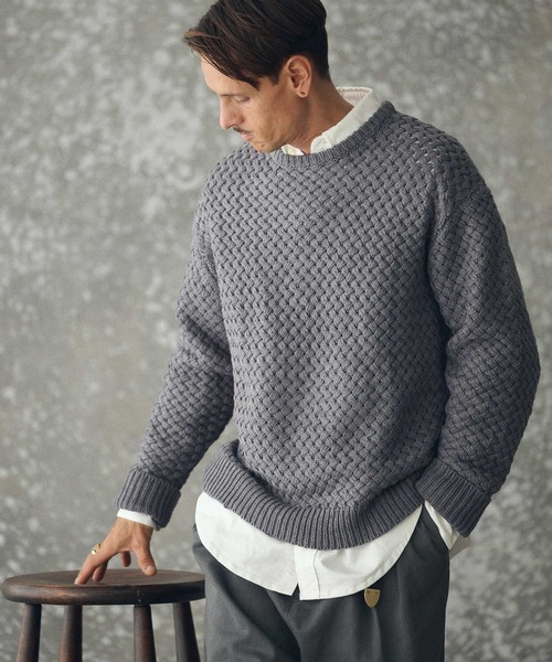 THEOREM(セオレム)の「mn3192- Basket-weave CN Sweater バスケットセーター(TRM25-T045A)(ニット/セーター・メンズ・グレー/アイボリー/ネイビー・M/L/XL)」の15枚目の写真