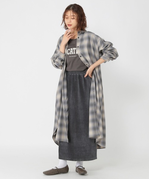 studio CLIP（スタディオクリップ）の「ストレッチコールIラインスカート[トールサイズあり]（スカート・レディース・ブラウン/チャコール・FREE/TF）」の12枚目の写真