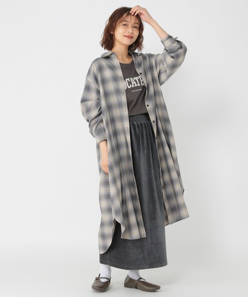 studio CLIP（スタディオクリップ）の「ストレッチコールIラインスカート[トールサイズあり]（スカート・レディース・ブラウン/チャコール・FREE/TF）」の13枚目の写真