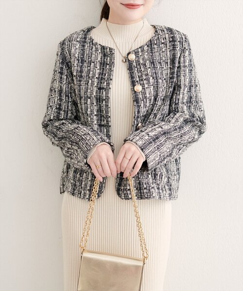 MIXツイードノーカラージャケット（ノーカラージャケット）｜natural