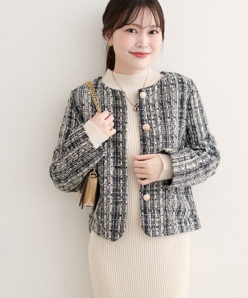 MIXツイードノーカラージャケット（ノーカラージャケット）｜natural