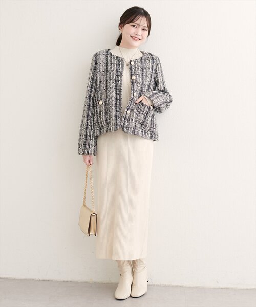 MIXツイードノーカラージャケット（ノーカラージャケット）｜natural