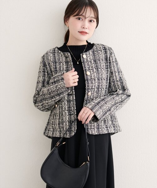 MIXツイードノーカラージャケット（ノーカラージャケット）｜natural