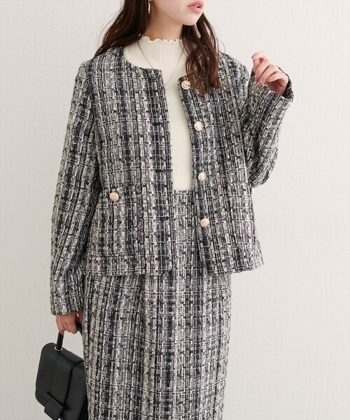 セール】MIXツイードノーカラージャケット（ノーカラージャケット