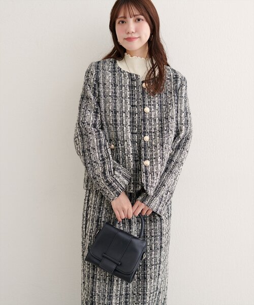 セール】MIXツイードノーカラージャケット（ノーカラージャケット