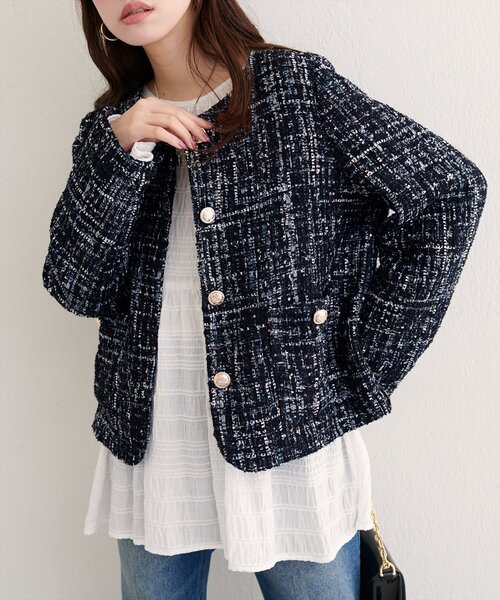 natural couture（ナチュラルクチュール）の「MIXツイードノーカラージャケット（ノーカラージャケット・レディース・ブラック系その他/グレー/ブラック・FREE）」の9枚目の写真