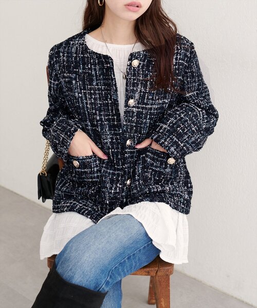 natural couture（ナチュラルクチュール）の「MIXツイードノーカラージャケット（ノーカラージャケット・レディース・ブラック系その他/グレー/ブラック・FREE）」の12枚目の写真