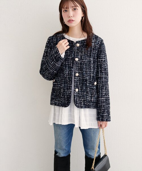 natural couture（ナチュラルクチュール）の「MIXツイードノーカラージャケット（ノーカラージャケット・レディース・ブラック系その他/グレー/ブラック・FREE）」の14枚目の写真