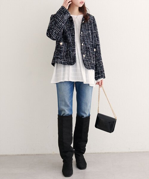 natural couture（ナチュラルクチュール）の「MIXツイードノーカラージャケット（ノーカラージャケット・レディース・ブラック系その他/グレー/ブラック・FREE）」の10枚目の写真