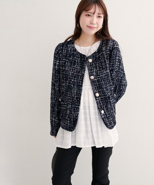 natural couture（ナチュラルクチュール）の「MIXツイードノーカラージャケット（ノーカラージャケット・レディース・ブラック系その他/グレー/ブラック・FREE）」の11枚目の写真
