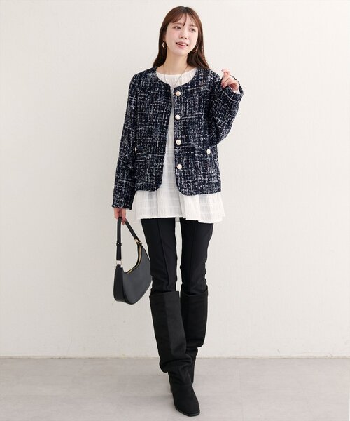 natural couture（ナチュラルクチュール）の「MIXツイードノーカラージャケット（ノーカラージャケット・レディース・ブラック系その他/グレー/ブラック・FREE）」の15枚目の写真