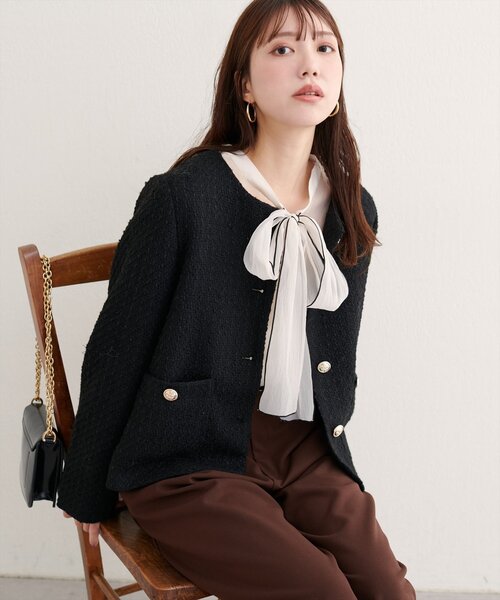 MIXツイードノーカラージャケット（ノーカラージャケット）｜natural