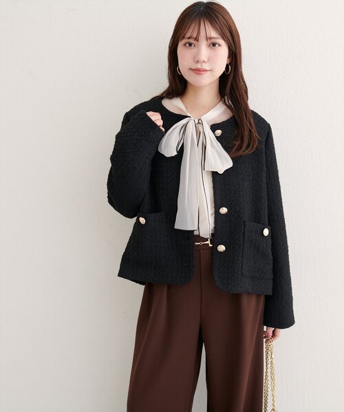 natural couture（ナチュラルクチュール）の「MIXツイードノーカラージャケット（ノーカラージャケット・レディース・ブラック系その他/グレー/ブラック・FREE）」の18枚目の写真