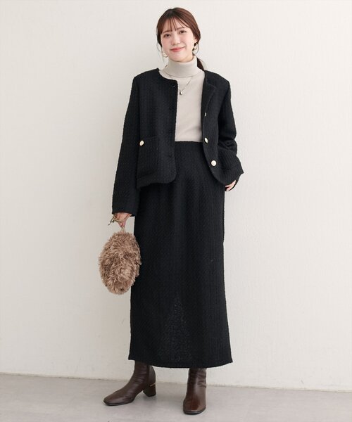 セール】MIXツイードノーカラージャケット（ノーカラー