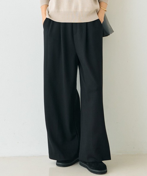 Rouge vif(ルージュヴィフ)の「【人気追加】ストレッチダンボールタックワイドパンツ(その他パンツ・レディース・チャコールグレー/ブラック/ブラック系その他/ブラウン・38/36)」の1枚目の写真