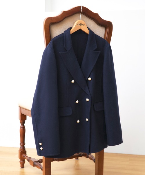 RUIRUE BOUTIQUE(ルイルエブティック)の「ウールリバー ジャケット コート | アウター / ウールコート / ジャケットコート / リバーコート / ウールリバーコート(その他アウター・レディース・ネイビー/モカ/ブラック・L/M)」の4枚目の写真