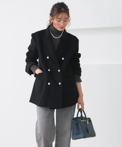 RUIRUE BOUTIQUE(ルイルエブティック)の「ウールリバー ジャケット コート | アウター / ウールコート / ジャケットコート / リバーコート / ウールリバーコート(その他アウター・レディース・ネイビー/モカ/ブラック・L/M)」の5枚目の写真