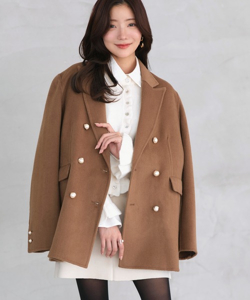 RUIRUE BOUTIQUE(ルイルエブティック)の「ウールリバー ジャケット コート | アウター / ウールコート / ジャケットコート / リバーコート / ウールリバーコート(その他アウター・レディース・ネイビー/モカ/ブラック・L/M)」の10枚目の写真