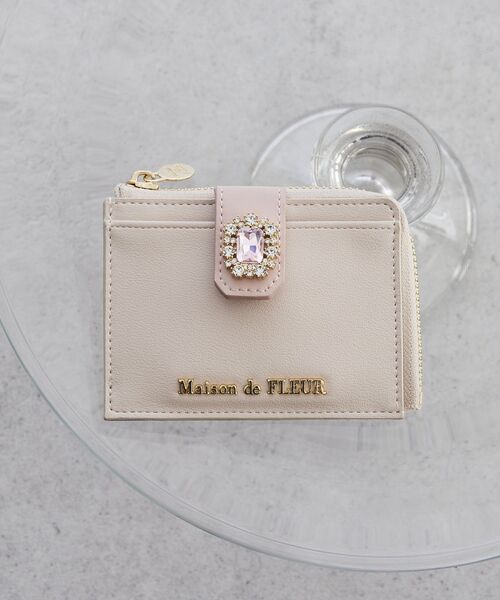 Maison de FLEUR（メゾンドフルール）の「配色ビジューフラグメントケース（パスケース・レディース・サックスブルー/ブラック/ピンク・FREE）」の3枚目の写真