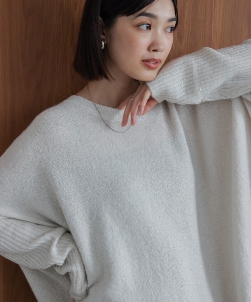 Bou Jeloud（ブージュルード）の「スパンコールドルマンニットリブ（ニット/セーター・レディース・ネイビー/アイボリー/グレー・38）」の2枚目の写真