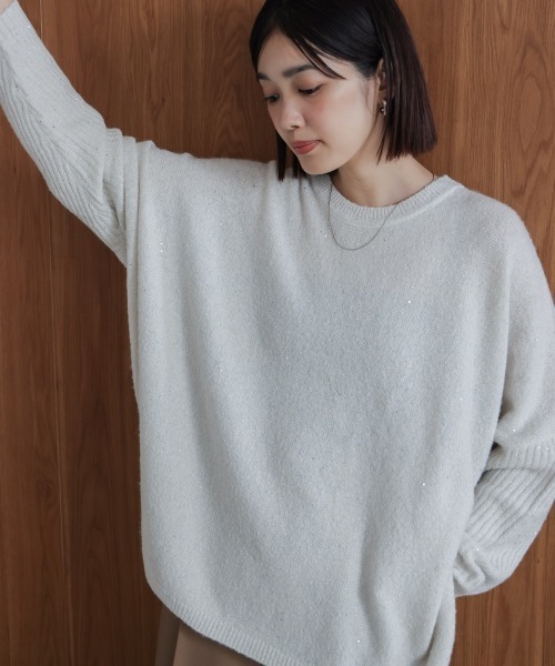 Bou Jeloud（ブージュルード）の「スパンコールドルマンニットリブ（ニット/セーター・レディース・ネイビー/アイボリー/グレー・38）」の4枚目の写真