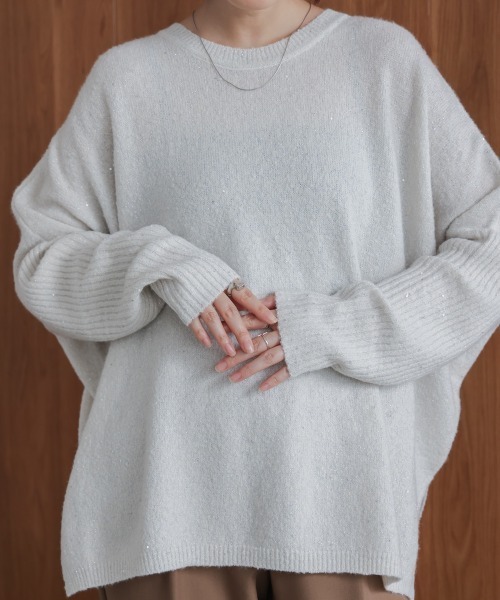 Bou Jeloud（ブージュルード）の「スパンコールドルマンニットリブ（ニット/セーター・レディース・ネイビー/アイボリー/グレー・38）」の15枚目の写真